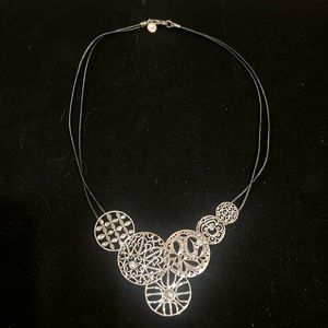 Silpada Sterling Silver Unique Circles, Black Leather Necklace